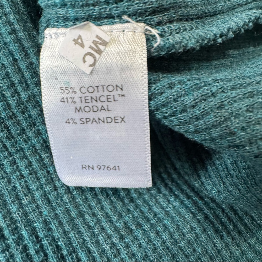 J. Jill Buttoned-Cuff Waffle Top in Dark Sea Heather Teal Size Medium Petite NEW - Picture 8 of 11